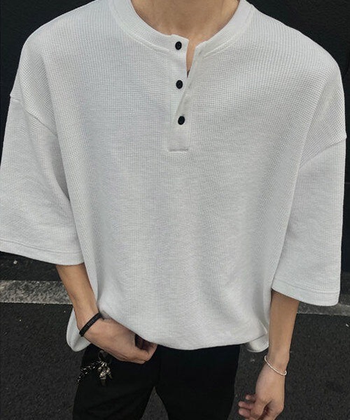 Ressaca(レサーカ)の「オーバーサイズヘンリーネックTシャツ(Tシャツ/カットソー・メンズ・ブラック/ホワイト/グレー・L/M/XL)」の10枚目の写真