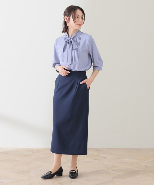 GLACIER lusso(グラシアルッソ)の「6分袖ボウタイブラウス(シャツ/ブラウス・レディース・ネイビー/アイボリー/グレイッシュベージュ/グレイッシュブルー・L/LL/M/S)」の16枚目の写真