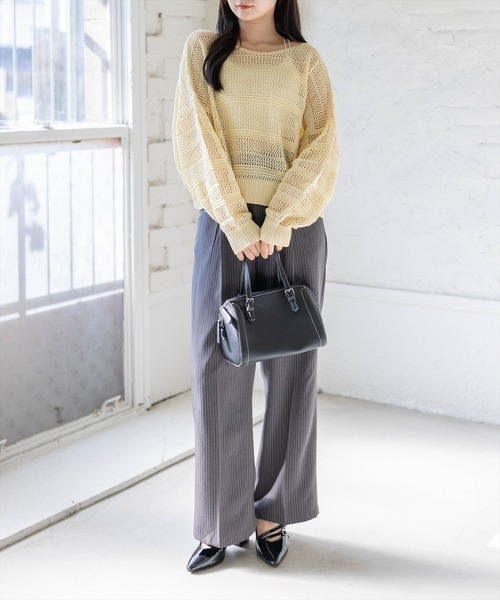 CLEAR BASIC（クリアベーシック）の「透かし編みニットトップス（ニット/セーター・レディース・ミント/アイボリー/イエロー系その他/ブラック・F）」の11枚目の写真