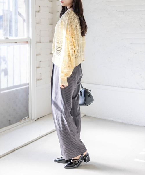 CLEAR BASIC（クリアベーシック）の「透かし編みニットトップス（ニット/セーター・レディース・ミント/アイボリー/イエロー系その他/ブラック・F）」の12枚目の写真