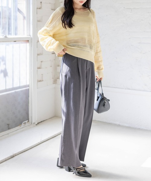 CLEAR BASIC（クリアベーシック）の「透かし編みニットトップス（ニット/セーター・レディース・ミント/アイボリー/イエロー系その他/ブラック・F）」の13枚目の写真