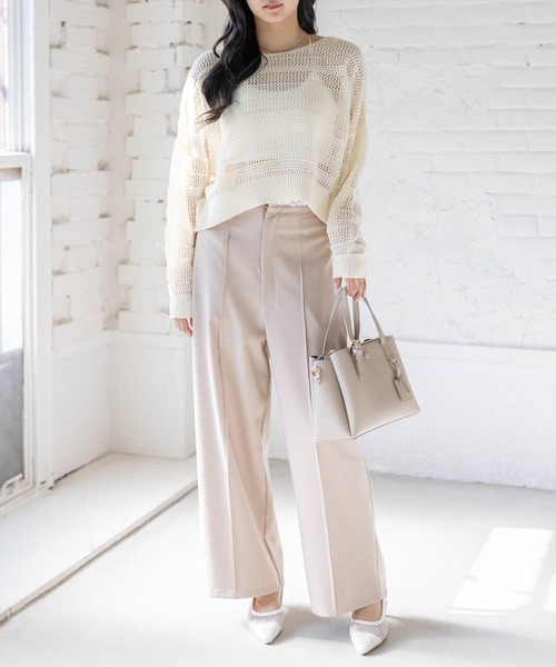 CLEAR BASIC（クリアベーシック）の「透かし編みニットトップス（ニット/セーター・レディース・ミント/アイボリー/イエロー系その他/ブラック・F）」の21枚目の写真