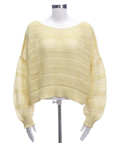 CLEAR BASIC（クリアベーシック）の「透かし編みニットトップス（ニット/セーター・レディース・ミント/アイボリー/イエロー系その他/ブラック・F）」の7枚目の写真