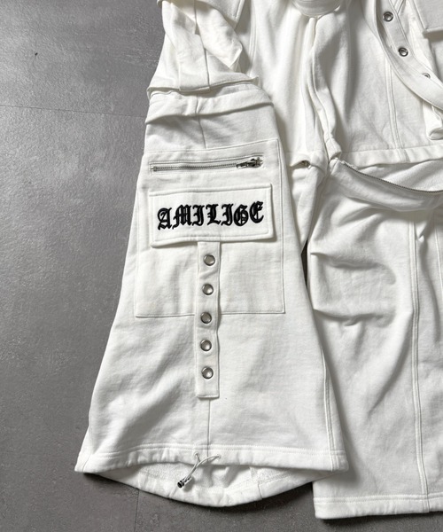 Amilige（アミリージュ）の「裏毛サスペンダー付きワイドパンツ（スウェットパンツ・レディース・ホワイト/ブラック・FREE）」の12枚目の写真
