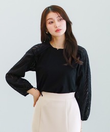 White Collection | 【 異素材MIX 】ドロスト付・刺繡レース切替プルオーバー(Tシャツ/カットソー)