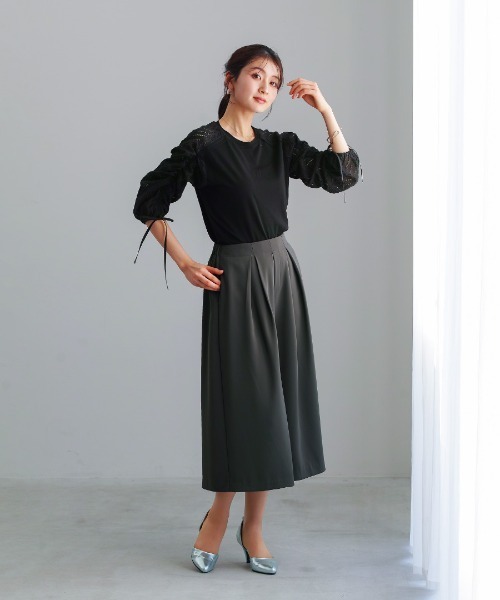 White Collection（ホワイトコレクション）の「【 異素材MIX 】ドロスト付・刺繡レース切替プルオーバー（Tシャツ/カットソー・レディース・ホワイト/ブラック・S/M/L）」の10枚目の写真