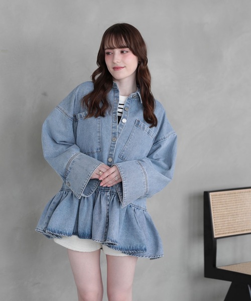 M y u(ミュー)の「FRILL OVER DENIM SHIRT(シャツ/ブラウス・レディース・ブルー・FREE)」の11枚目の写真
