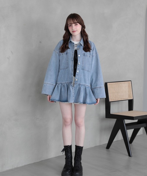 M y u(ミュー)の「FRILL OVER DENIM SHIRT(シャツ/ブラウス・レディース・ブルー・FREE)」の12枚目の写真