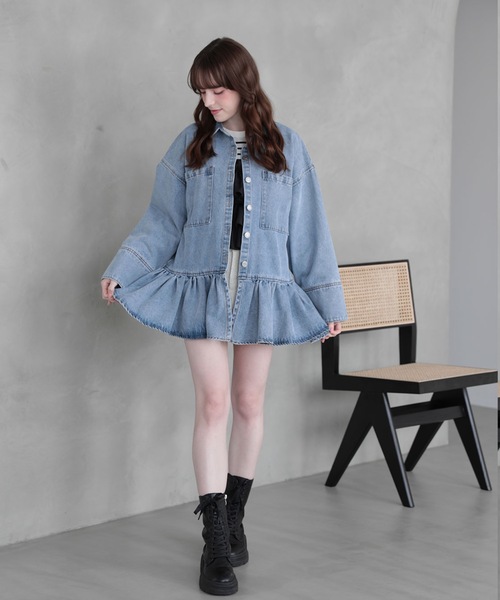M y u(ミュー)の「FRILL OVER DENIM SHIRT(シャツ/ブラウス・レディース・ブルー・FREE)」の15枚目の写真