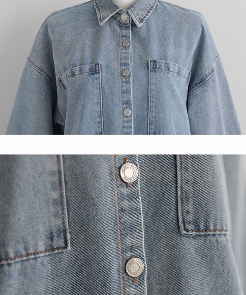 M y u(ミュー)の「FRILL OVER DENIM SHIRT(シャツ/ブラウス・レディース・ブルー・FREE)」の6枚目の写真