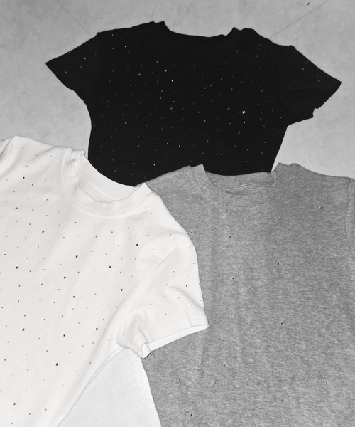 me+em select(ミームセレクト)の「【 3color 】ラインストーン半袖タイトTシャツ / Rhinestone short sleeve tight T-shirt(Tシャツ/カットソー・レディース・ホワイト/ブラック/グレー・FREE)」の5枚目の写真
