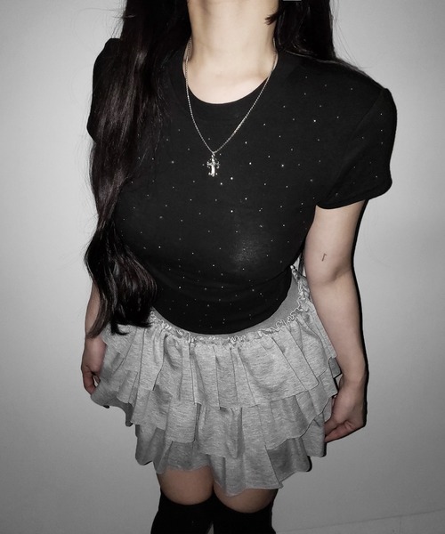 me+em select(ミームセレクト)の「【 3color 】ラインストーン半袖タイトTシャツ / Rhinestone short sleeve tight T-shirt(Tシャツ/カットソー・レディース・ホワイト/ブラック/グレー・FREE)」の8枚目の写真