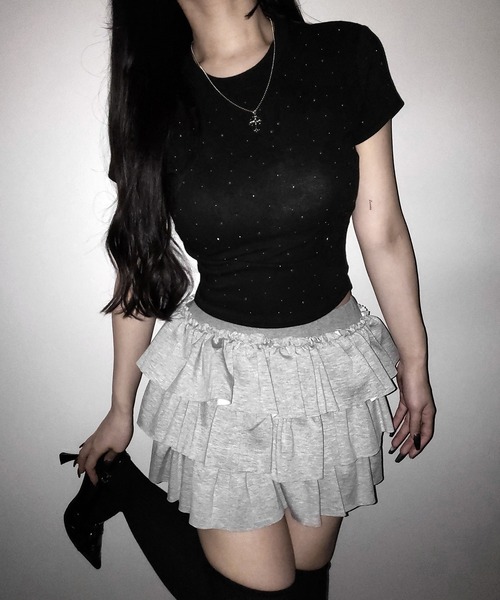 me+em select(ミームセレクト)の「【 3color 】ラインストーン半袖タイトTシャツ / Rhinestone short sleeve tight T-shirt(Tシャツ/カットソー・レディース・ホワイト/ブラック/グレー・FREE)」の9枚目の写真