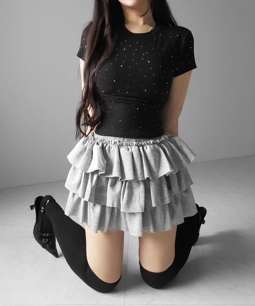 me+em select(ミームセレクト)の「【 3color 】ラインストーン半袖タイトTシャツ / Rhinestone short sleeve tight T-shirt(Tシャツ/カットソー・レディース・ホワイト/ブラック/グレー・FREE)」の17枚目の写真