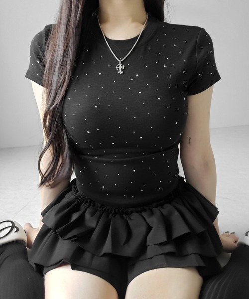 me+em select(ミームセレクト)の「【 3color 】ラインストーン半袖タイトTシャツ / Rhinestone short sleeve tight T-shirt(Tシャツ/カットソー・レディース・ホワイト/ブラック/グレー・FREE)」の21枚目の写真
