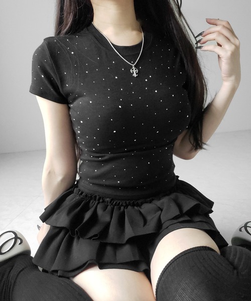 me+em select(ミームセレクト)の「【 3color 】ラインストーン半袖タイトTシャツ / Rhinestone short sleeve tight T-shirt(Tシャツ/カットソー・レディース・ホワイト/ブラック/グレー・FREE)」の22枚目の写真