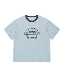 スラブヴィンテージカーグラフィックTシャツスカイブルー