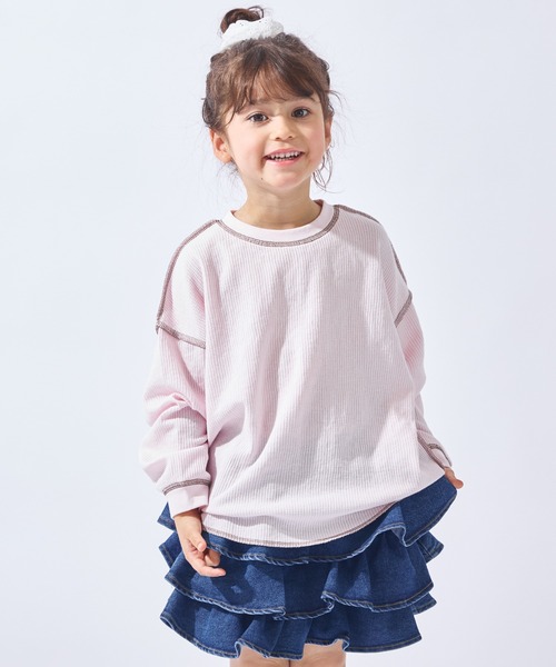 ever closet（エバークローゼット）の「ワッフル長袖Tシャツ（Tシャツ/カットソー・キッズ・ベージュ/チャコール/サックスブルー/イエロー系その他/ピンク・100cm/90cm/150cm/140cm/130cm/120cm/110cm）」の5枚目の写真
