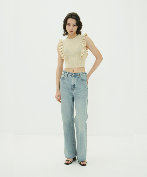 クラネ　フリルパネル　トップス CLANE/クラネ FRILL SLEEVE KNIT TOPS/フリルスリーブニットトップス