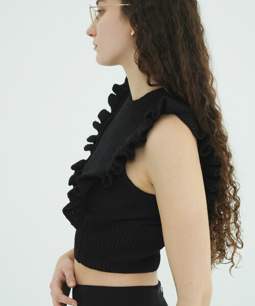 クラネ　フリルパネル　トップス CLANE/クラネ FRILL SLEEVE KNIT TOPS/フリルスリーブニットトップス