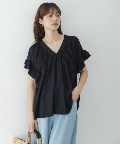 URBAN RESEARCH Sonny Label（アーバンリサーチサニーレーベル）の「シャーリングフリルスリーブプルオーバー（シャツ/ブラウス・レディース・ブラック/ベージュ/ブラウン・FREE）」の6枚目の写真