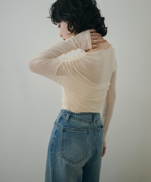 LAULEN（ローレン）の「sheer side gather drape tops /シアーサイドギャザードレープトップス（Tシャツ/カットソー・レディース・アイボリー/ブラック・FREE）」の7枚目の写真