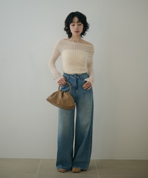 LAULEN（ローレン）の「sheer side gather drape tops /シアーサイドギャザードレープトップス（Tシャツ/カットソー・レディース・アイボリー/ブラック・FREE）」の11枚目の写真
