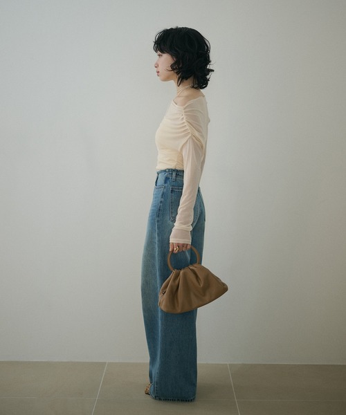 LAULEN（ローレン）の「sheer side gather drape tops /シアーサイドギャザードレープトップス（Tシャツ/カットソー・レディース・アイボリー/ブラック・FREE）」の13枚目の写真