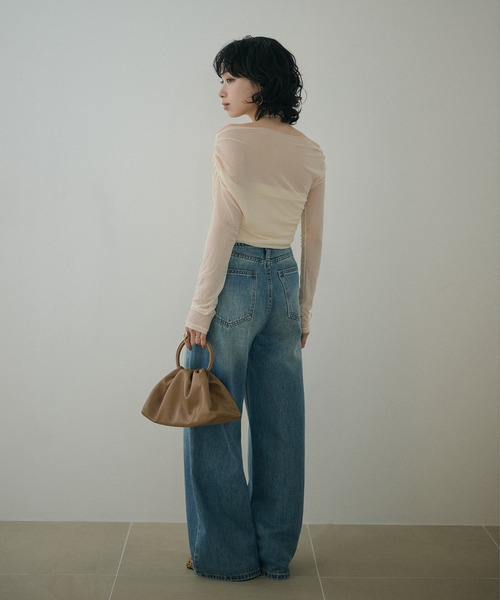 LAULEN（ローレン）の「sheer side gather drape tops /シアーサイドギャザードレープトップス（Tシャツ/カットソー・レディース・アイボリー/ブラック・FREE）」の14枚目の写真