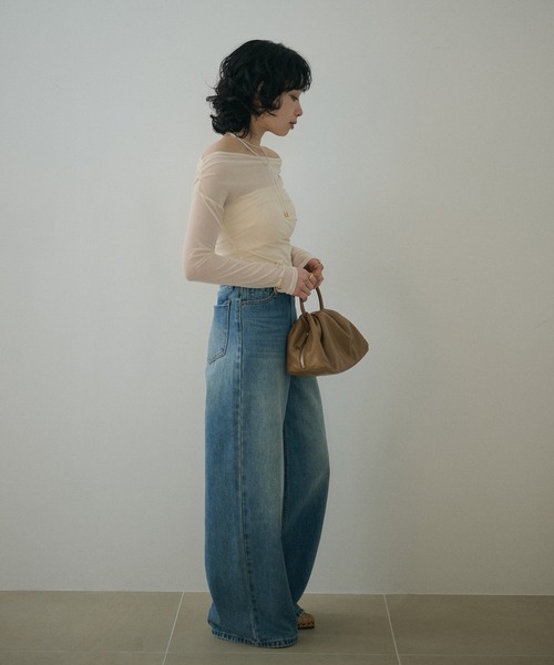 LAULEN（ローレン）の「sheer side gather drape tops /シアーサイドギャザードレープトップス（Tシャツ/カットソー・レディース・アイボリー/ブラック・FREE）」の15枚目の写真