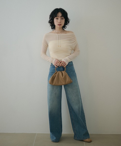 LAULEN（ローレン）の「sheer side gather drape tops /シアーサイドギャザードレープトップス（Tシャツ/カットソー・レディース・アイボリー/ブラック・FREE）」の16枚目の写真