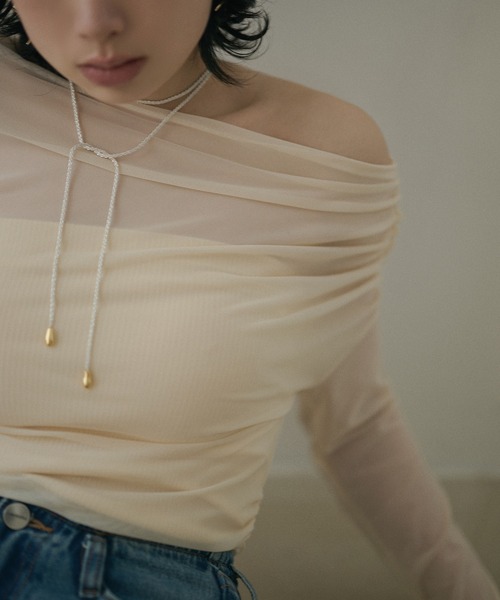 LAULEN（ローレン）の「sheer side gather drape tops /シアーサイドギャザードレープトップス（Tシャツ/カットソー・レディース・アイボリー/ブラック・FREE）」の17枚目の写真