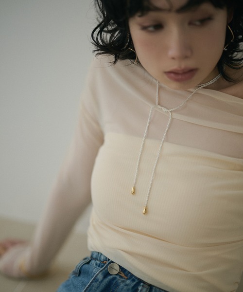 LAULEN（ローレン）の「sheer side gather drape tops /シアーサイドギャザードレープトップス（Tシャツ/カットソー・レディース・アイボリー/ブラック・FREE）」の18枚目の写真