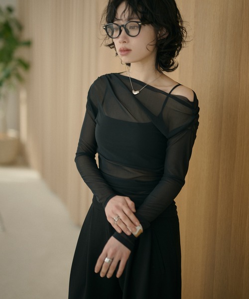 LAULEN（ローレン）の「sheer side gather drape tops /シアーサイドギャザードレープトップス（Tシャツ/カットソー・レディース・アイボリー/ブラック・FREE）」の21枚目の写真