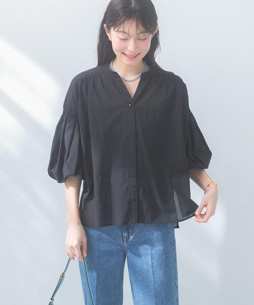 URBAN RESEARCH ROSSO WOMEN(アーバンリサーチ ロッソ)の「『WEB限定』コットンボイルバルーンスリーブブラウス(シャツ/ブラウス・レディース・ミント/グレー系その他/ブラック・FREE)」の2枚目の写真