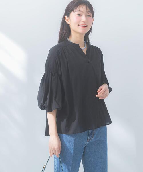 URBAN RESEARCH ROSSO WOMEN(アーバンリサーチ ロッソ)の「『WEB限定』コットンボイルバルーンスリーブブラウス(シャツ/ブラウス・レディース・ミント/グレー系その他/ブラック・FREE)」の4枚目の写真