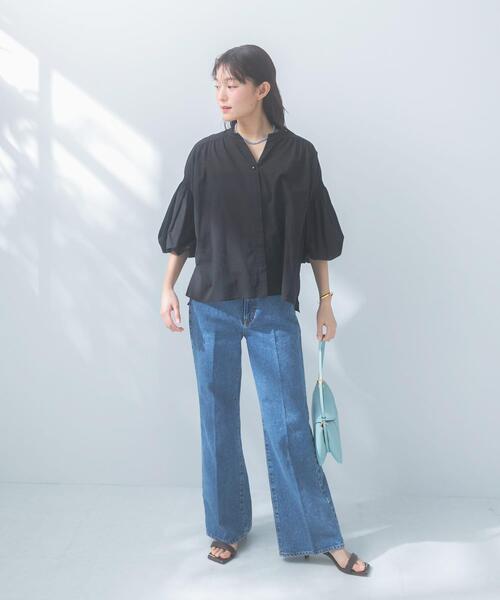 URBAN RESEARCH ROSSO WOMEN(アーバンリサーチ ロッソ)の「『WEB限定』コットンボイルバルーンスリーブブラウス(シャツ/ブラウス・レディース・ミント/グレー系その他/ブラック・FREE)」の5枚目の写真