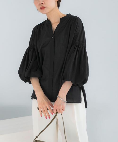 URBAN RESEARCH ROSSO WOMEN(アーバンリサーチ ロッソ)の「『WEB限定』コットンボイルバルーンスリーブブラウス(シャツ/ブラウス・レディース・ミント/グレー系その他/ブラック・FREE)」の6枚目の写真