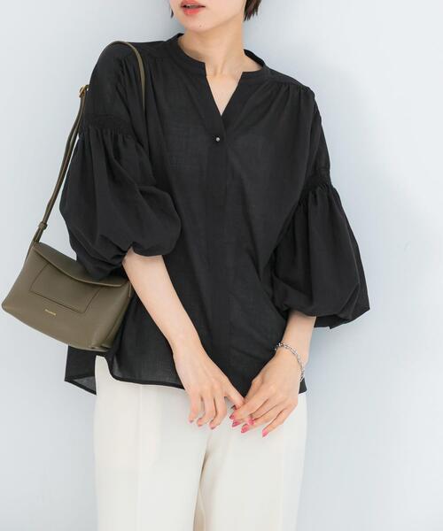 URBAN RESEARCH ROSSO WOMEN(アーバンリサーチ ロッソ)の「『WEB限定』コットンボイルバルーンスリーブブラウス(シャツ/ブラウス・レディース・ミント/グレー系その他/ブラック・FREE)」の7枚目の写真