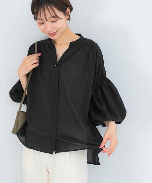 URBAN RESEARCH ROSSO WOMEN(アーバンリサーチ ロッソ)の「『WEB限定』コットンボイルバルーンスリーブブラウス(シャツ/ブラウス・レディース・ミント/グレー系その他/ブラック・FREE)」の8枚目の写真