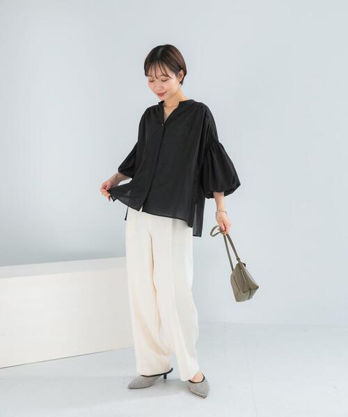 URBAN RESEARCH ROSSO WOMEN(アーバンリサーチ ロッソ)の「『WEB限定』コットンボイルバルーンスリーブブラウス(シャツ/ブラウス・レディース・ミント/グレー系その他/ブラック・FREE)」の10枚目の写真