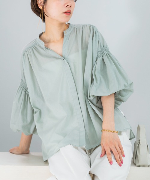 URBAN RESEARCH ROSSO WOMEN（アーバンリサーチ　ロッソ）の「『WEB限定』コットンボイルバルーンスリーブブラウス（シャツ/ブラウス・レディース・ミント/グレー系その他/ブラック・FREE）」の3枚目の写真
