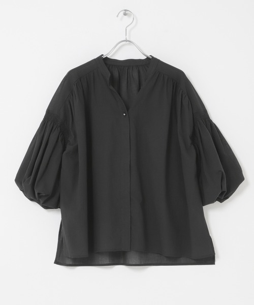 URBAN RESEARCH ROSSO WOMEN（アーバンリサーチ　ロッソ）の「『WEB限定』コットンボイルバルーンスリーブブラウス（シャツ/ブラウス・レディース・ミント/グレー系その他/ブラック・FREE）」の4枚目の写真