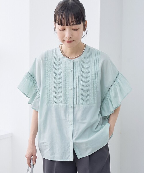 coen(コーエン)の「【MARKET(マーケット)】袖フリルピンタックブラウス(シャツ/ブラウス・レディース・レッド/オフホワイト/ブラック/ライトブルー・M/L)」の3枚目の写真