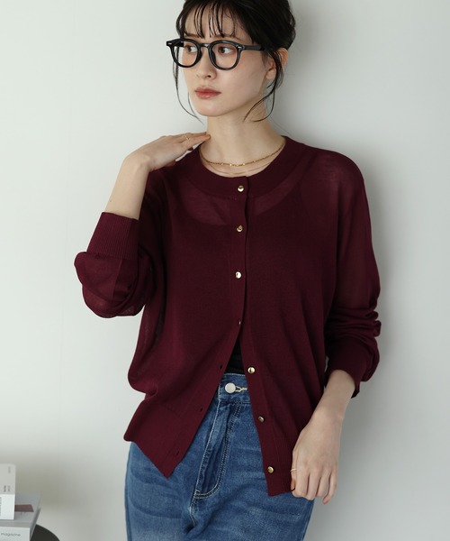 shetila(シェティラ)の「【UVカット/接触冷感/マシンウォッシャブル】さらっと快適、ゴールドボタンカーディガン(カーディガン/ボレロ・レディース・ブラック/オフホワイト/ブラウン/イエロー・M)」の3枚目の写真