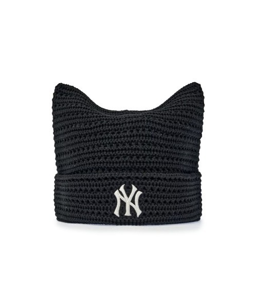 MLB(メジャーリーグベースボール)の「【日本未発売/WEB限定】MLB KOREA(エムエルビーコリア)/サマー 猫耳 ねこ耳ビーニー 耳付き クロシェ編み ロゴパッチ ワッペン ビーニー ニット帽/Summer Crochet Miyaon Beanie(ニットキャップ/ビーニー・レディース・クリーム/グレー/ブラック・FREE)」の1枚目の写真