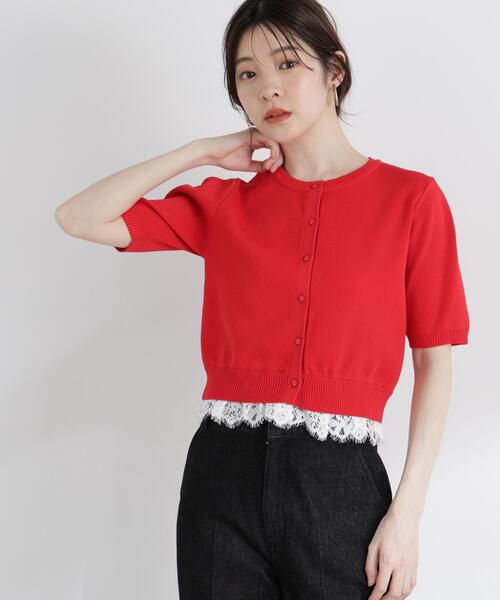 PROPORTION BODY DRESSING(プロポーションボディドレッシング)の「レーストリムショートカーディガン / 1216174502(カーディガン/ボレロ・レディース・レッド/ホワイト/ネイビー/イエロー・FREE)」の4枚目の写真