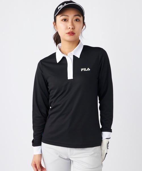 FILA GOLF（フィラゴルフ ）の「【FILA GOLF:フィラゴルフ】レディース長袖ロゴシャツ　ゴルフ（シャツ/ブラウス・レディース・ホワイト/ブラック・MEDIUM/LARGE/X-LARGE）」の2枚目の写真