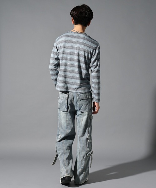 LAND MUSEUM（ランドミュージアム）の「LAND MUSEUM／マルチボーダーロンT（Tシャツ/カットソー・メンズ・ライトブルー/グレー・MEDIUM/LARGE）」の19枚目の写真