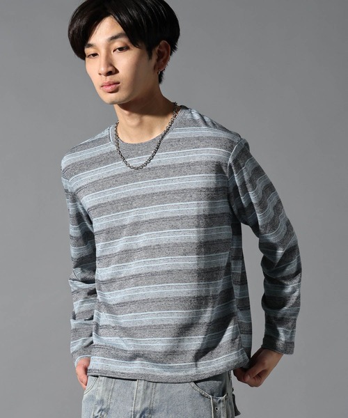 LAND MUSEUM（ランドミュージアム）の「LAND MUSEUM／マルチボーダーロンT（Tシャツ/カットソー・メンズ・ライトブルー/グレー・MEDIUM/LARGE）」の20枚目の写真
